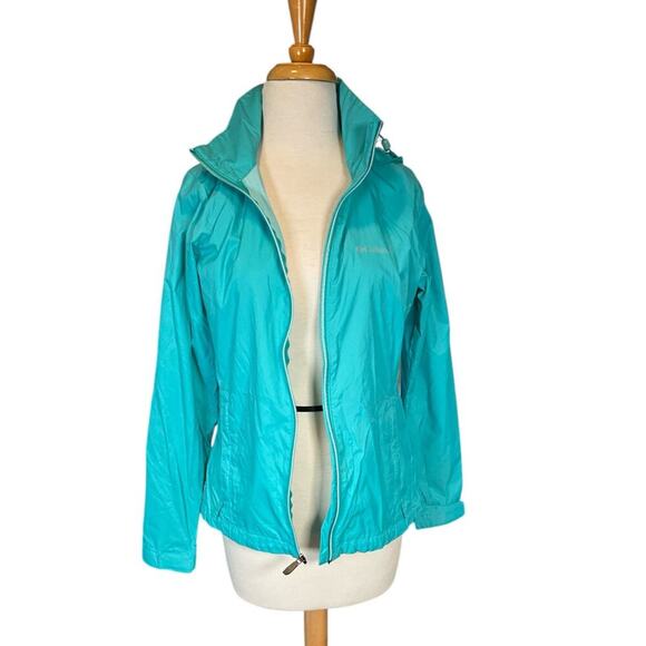 Columbia Womens Small Hide Hooded Windbreaker Rain Jacket Turquoise Lightweight - Picture 4 of 14